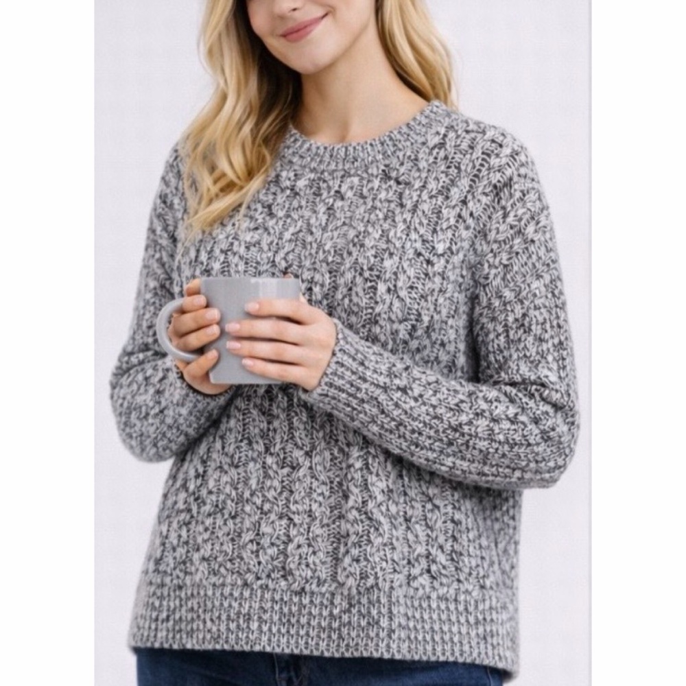H&M • Black and White Marled Cable Knit Crewneck Sweater, S